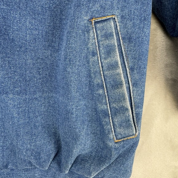 VTG 90s Women's Denim Bomber Jacket AOP Newspaper Print Lined Blue Jean Coat M - Picture 9 of 12